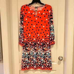 Haani coral and blue bubble print dress. Medium, Stretchy material